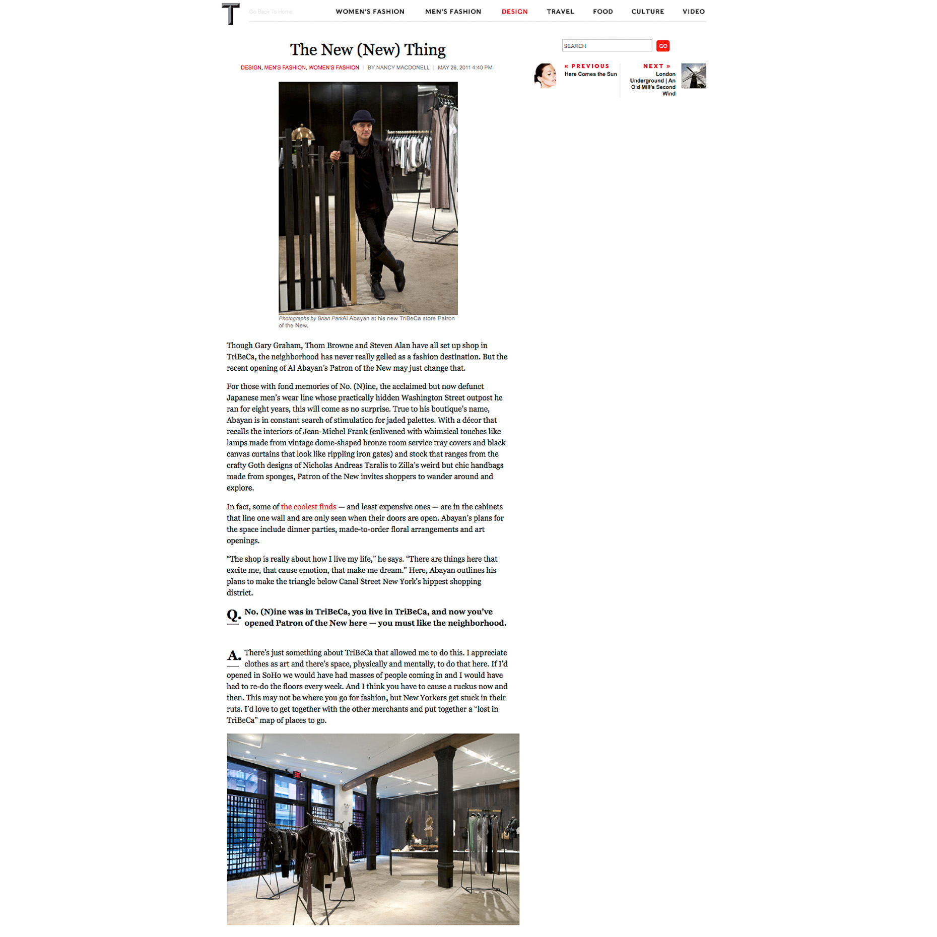 Published | NYT | T Magazine | Patron of the New | Brian Park Photo New York